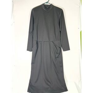 VTG TONI TODD Women Mock Neck Midi Dress Long Sleeve Retro Wool Blend Black 12